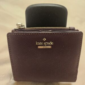 Kate Spade Plum Card Holder with Gold Accents